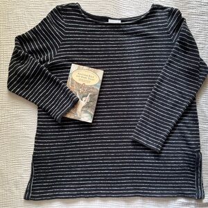 J Jill Black and White Striped Cotton Sweater Size Petite Large